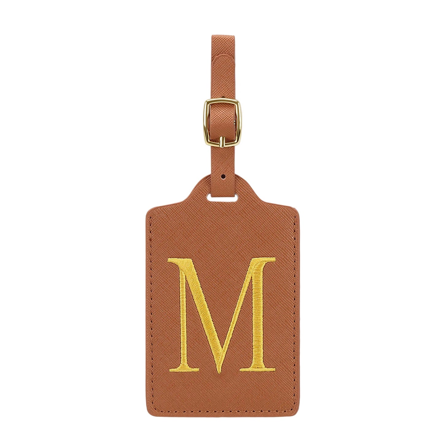 Personalized Initial Luggage Tag – Brown PU Leather Monogram Suitcase Label
