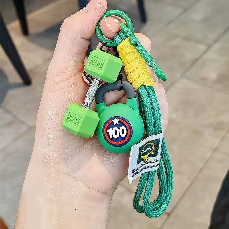 Barbell Keychain Charm – Gym Dumbbell & Kettlebell Keyring