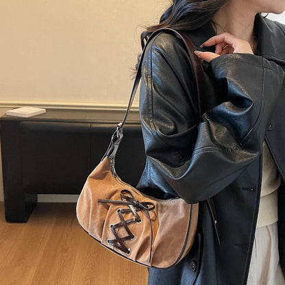 Moods Women Crescent Underarm Shoulder Bags Lacing Design Pu Suede Armpit Hobo Bag Winter Latest