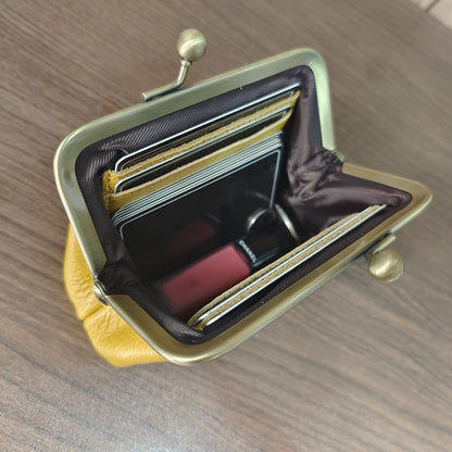 Genuine Leather Kiss Lock Coin Purse for Women
