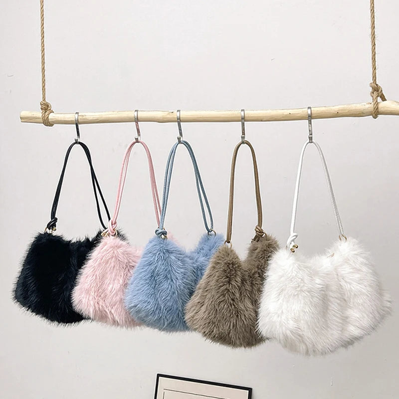 Faux Rabbit Fur Shoulder Bag – Luxury Plush Women's Handbag