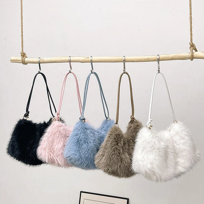 Faux Rabbit Fur Shoulder Bag – Luxury Plush Women's Handbag