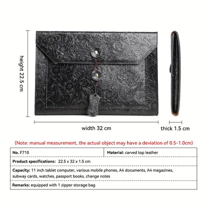 Genuine Leather A4 Document Bag – Men's Embossed Briefcase Portfolio Clutch for iPad