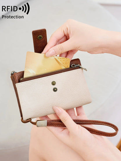 RFID Blocking Women's Trifold Wallet – Large Capacity Leather Purse
