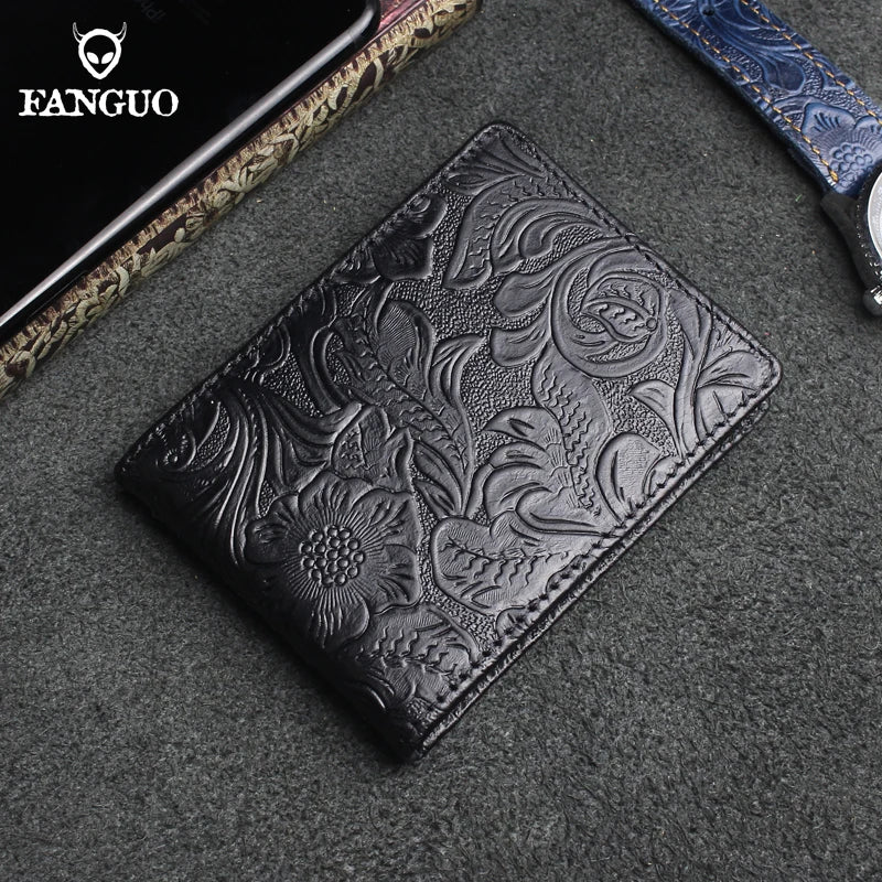 Handmade Floral Embossed Leather Wallet with Card & Coin Slots
