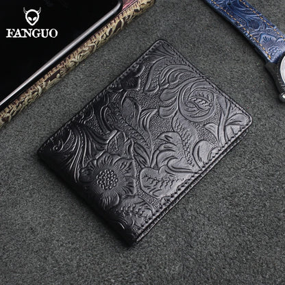 Handmade Floral Embossed Leather Wallet with Card & Coin Slots