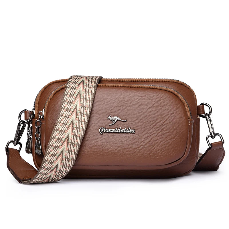 Soft Leather Women's Crossbody Bag with Wide Boho Strap
