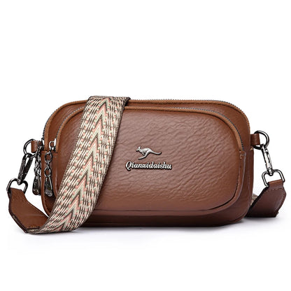 Soft Leather Women's Crossbody Bag with Wide Boho Strap