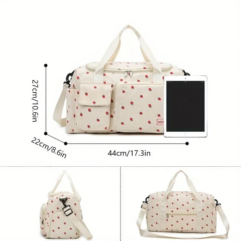 Strawberry Print Duffle Bag Large Capacity Multi-Pocket Travel Bag