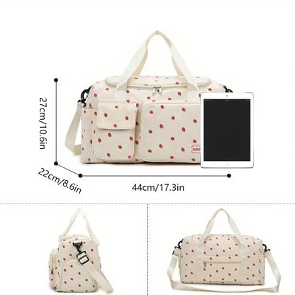 Strawberry Print Duffle Bag Large Capacity Multi-Pocket Travel Bag