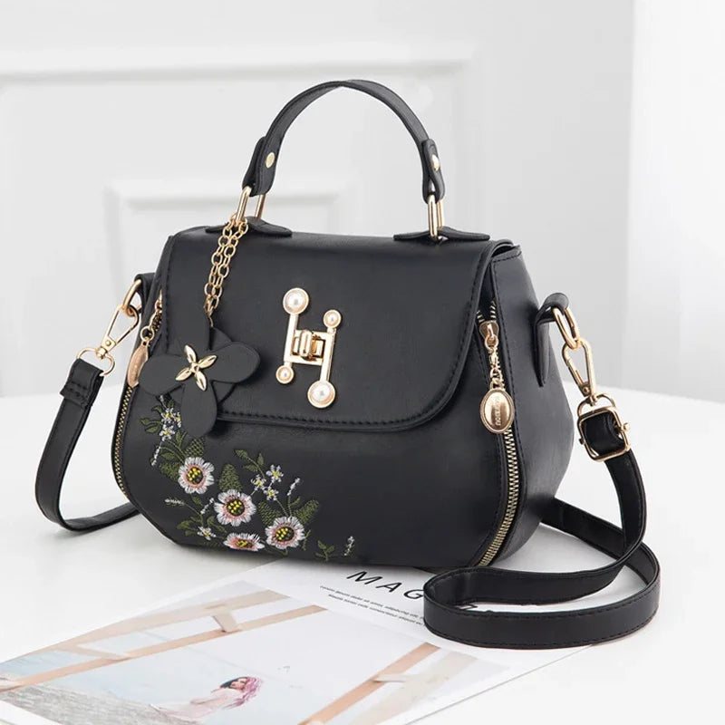 Embroidered Floral Crossbody Handbag for Women – PU Leather Shoulder Bag