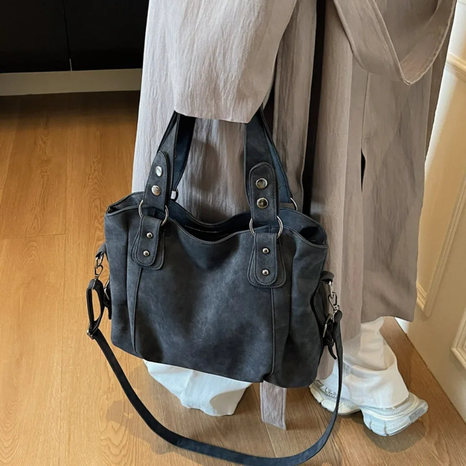 Large Faux Suede Shoulder Bag for Women – Vintage Hobo Handbag