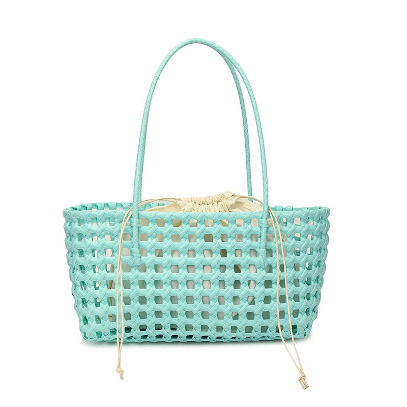 Hollow-Out Woven Basket Tote Bag – Boho Beach Handbag