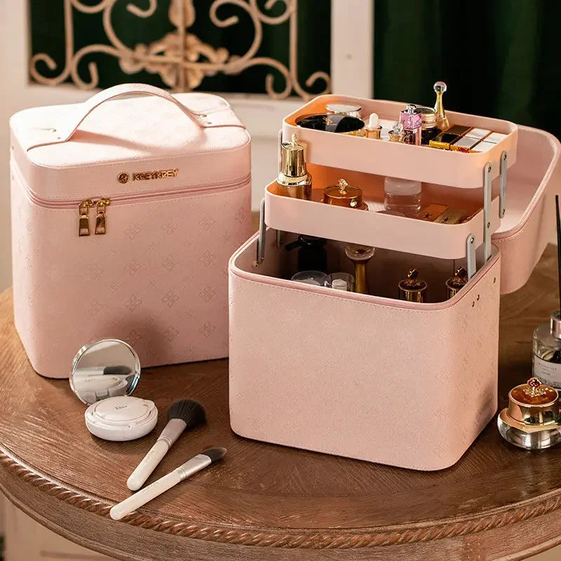 Large Makeup Bag with Mirror – Women's Luxury Cosmetic Organizer Case