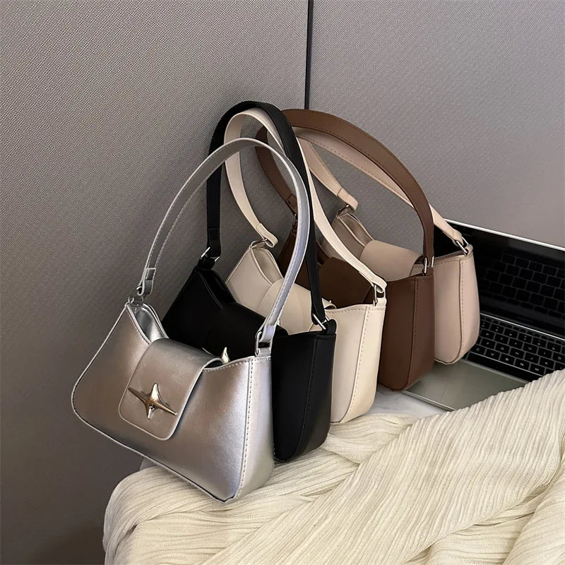 Y2K Glossy PU Leather Shoulder Bag for Women – Small Luxury Underarm Purse