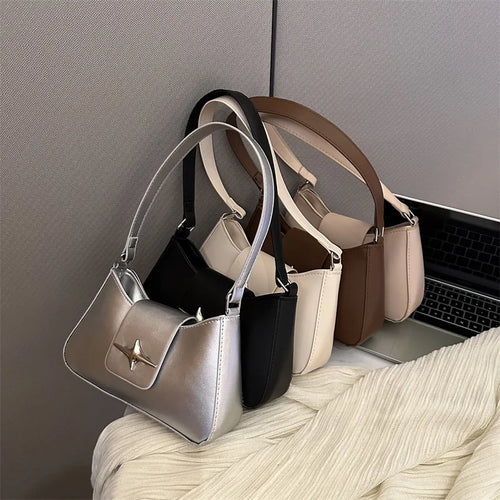 Y2K Glossy PU Leather Shoulder Bag for Women – Small Luxury Underarm Purse
