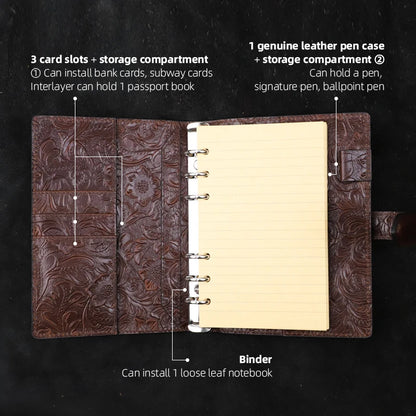 Genuine Leather A6 Notebook Planner – Embossed Journal Organizer