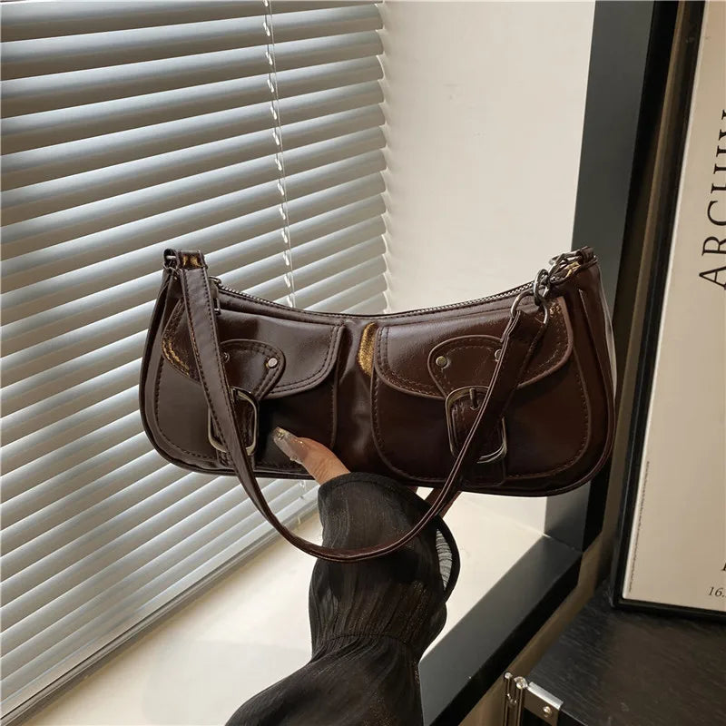 Women's Crossbody Shoulder Bag – Trendy Armpit Purse with Buckle