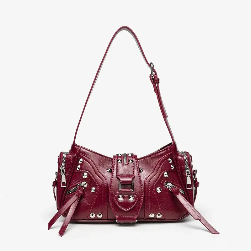 Women's Luxury Rivet Leather Handbag – Vintage Oil Wax PU Purse