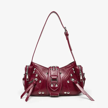 Women's Luxury Rivet Leather Handbag – Vintage Oil Wax PU Purse
