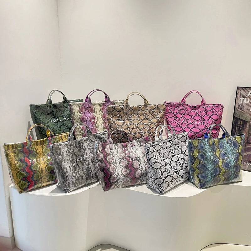 Snakeskin Pattern Tote Bag – Large Capacity Women's Shoulder Bag