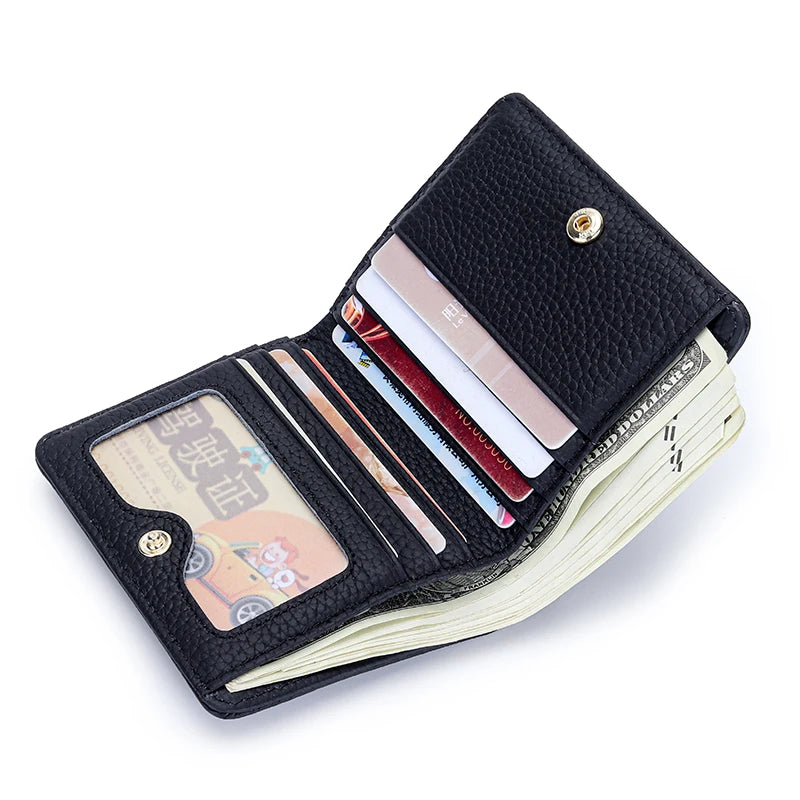 Women's Genuine Cowhide Leather Small Wallet with Multiple Card Slots