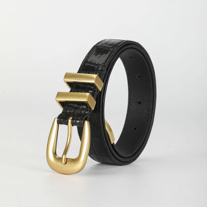 Women's Crocodile Leather Belt with Gold Pin Buckle