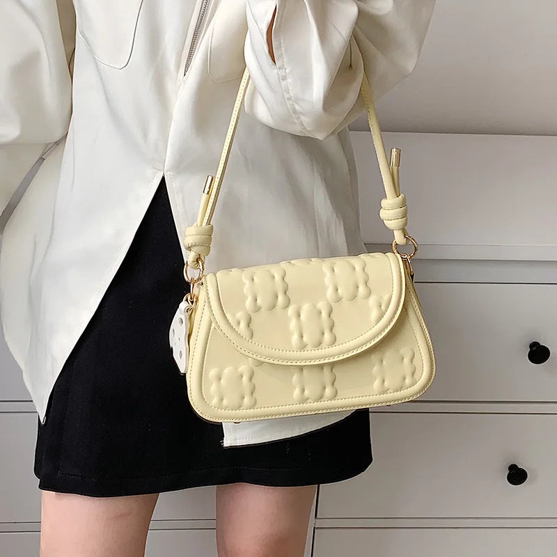 Moods Biscuit Design Shoulder Bags Women Flap Shape Crossbody Messenger Bag Dual-Strap Underarm