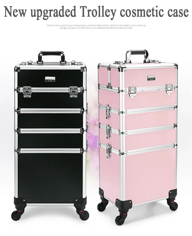 Professional Rolling Makeup Trolley Case 4-Layer with Wheels