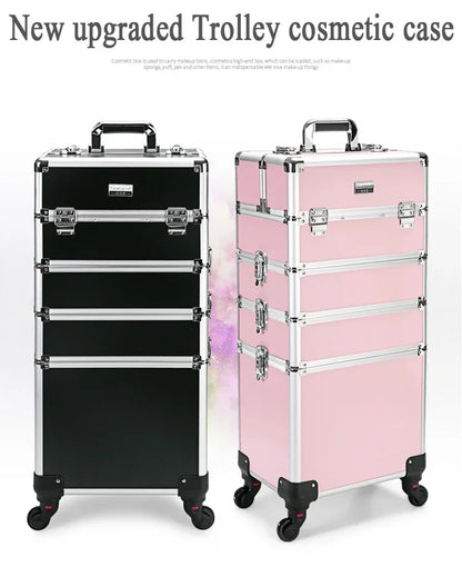 Professional Rolling Makeup Trolley Case 4-Layer with Wheels