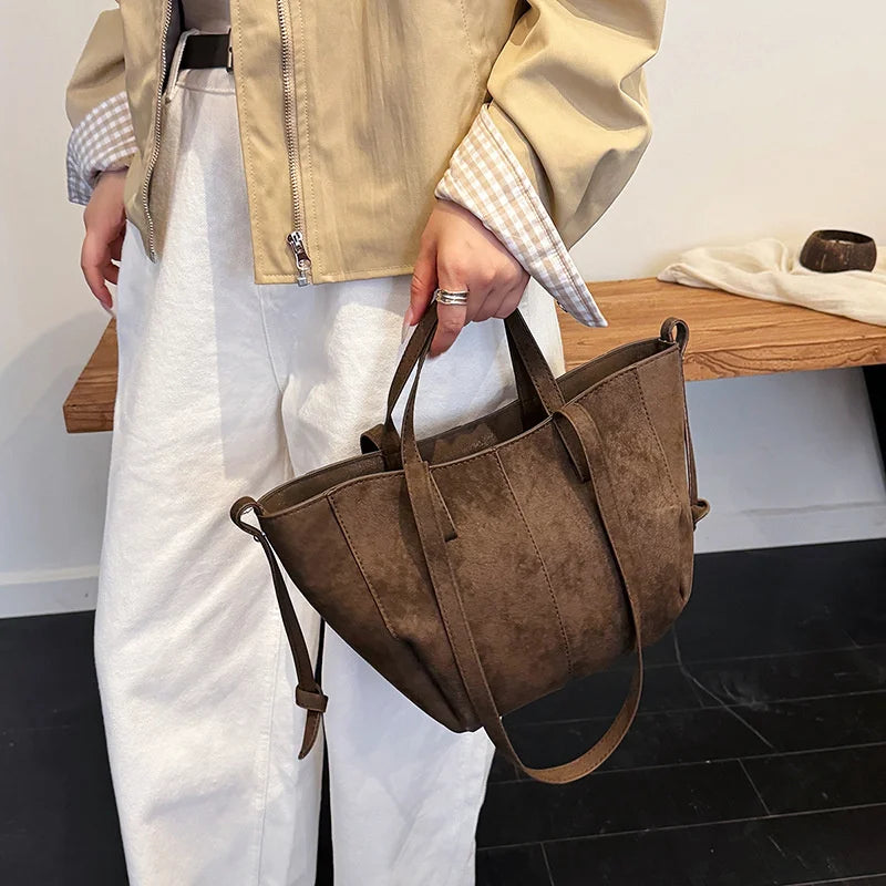 Large Suede Tote Bag – Women's Retro Shoulder Handbag