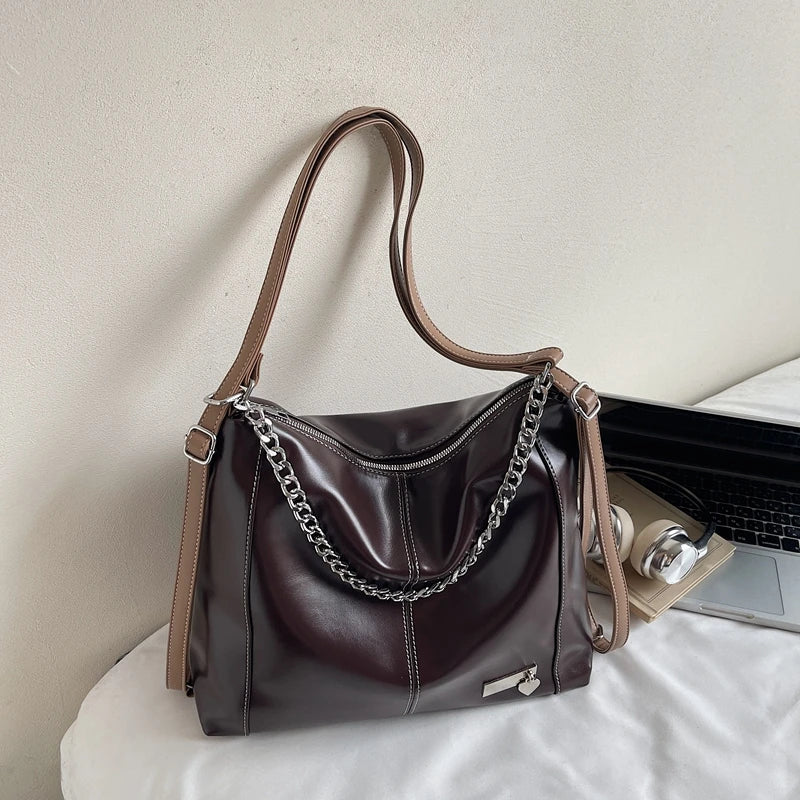 Moods Autumn Latest Backpacks Women Soft Pu Leather Pure Color Chain Shoulder Tote Bags Large