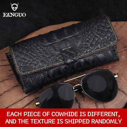 Genuine Leather Sunglasses Case – Handmade Crocodile Pattern Eyewear Holder