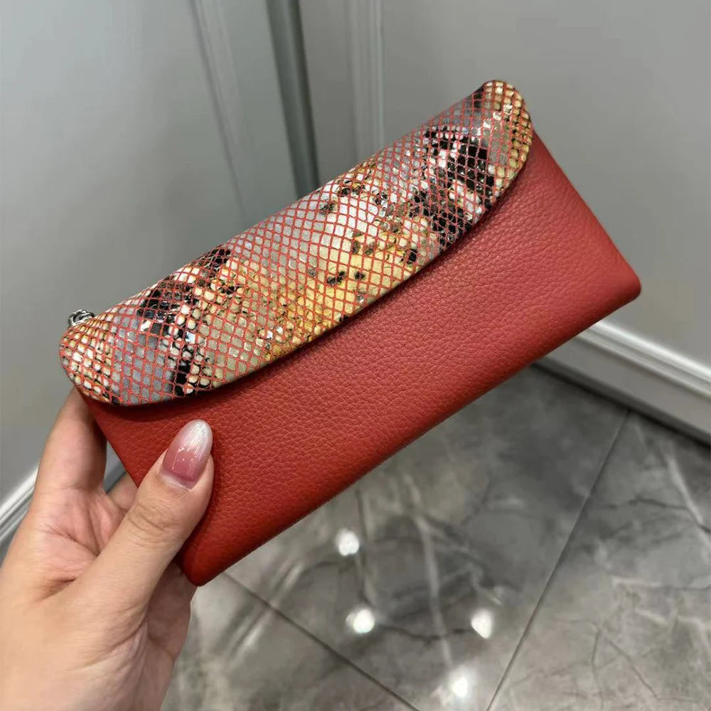 Python Pattern Genuine Leather Long Wallet for Women