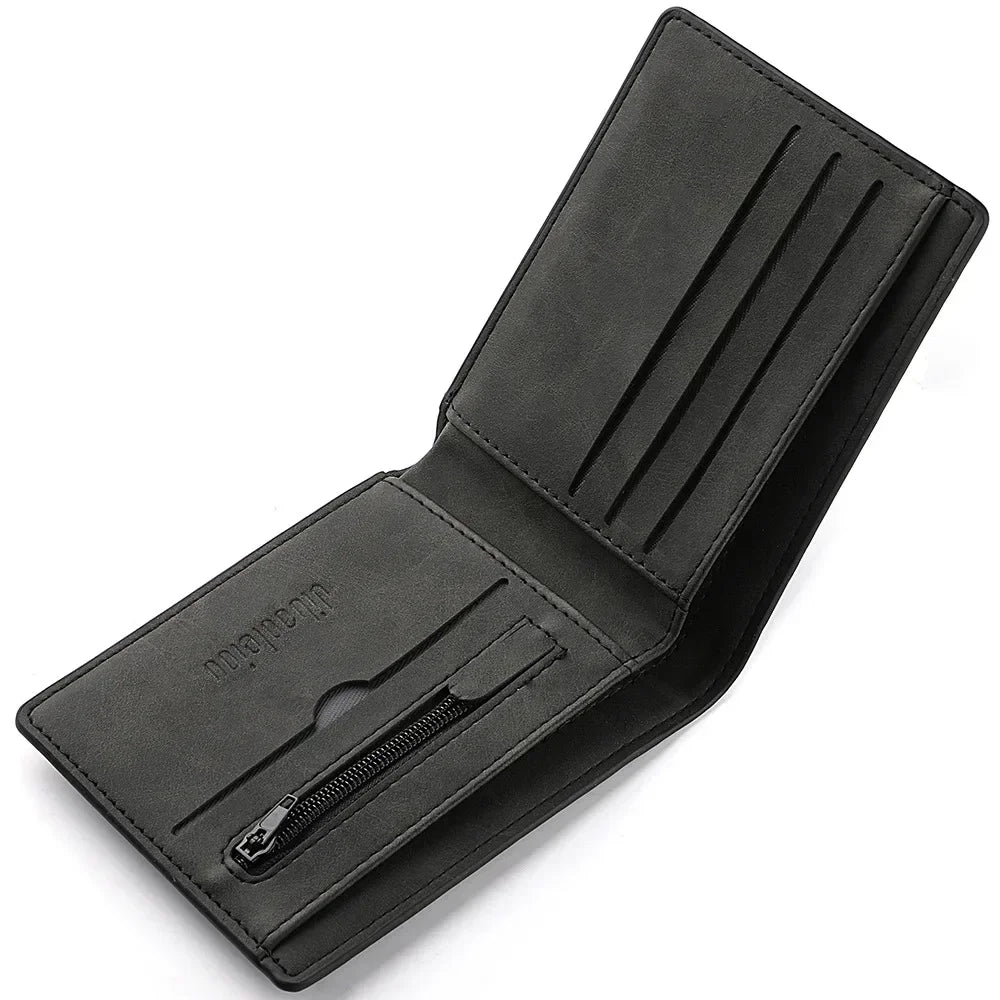 Men's Slim PU Leather Wallet – Bifold with Zipper & Card Slots