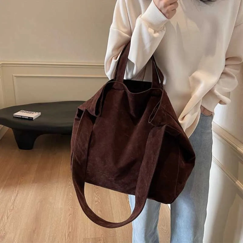 Large Velvet Tote Bag for Women – Retro Shoulder & Underarm Bag