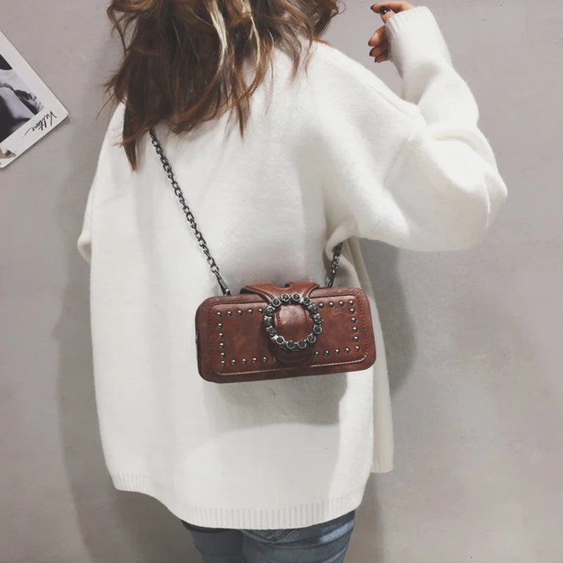 Rivet Crossbody Bag for Women – Small Square Chain Shoulder Bag