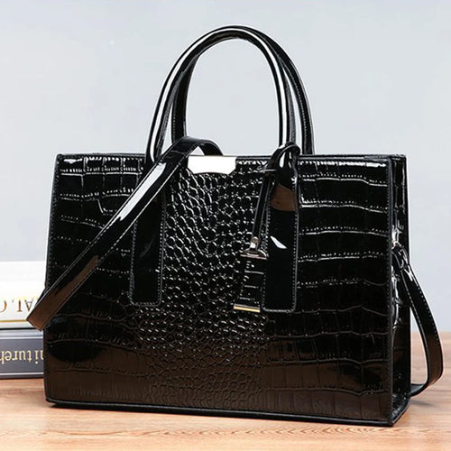 Crocodile Pattern Handbag for Women – Large Capacity PU Leather Top Handle Bag