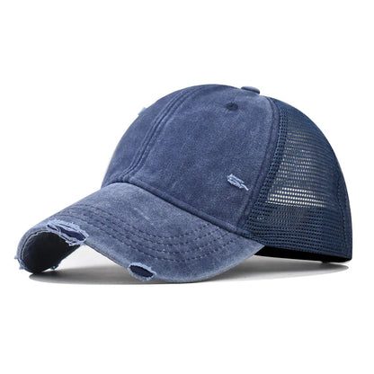 Distressed Mesh Trucker Baseball Cap – Unisex Washed Cotton Hat