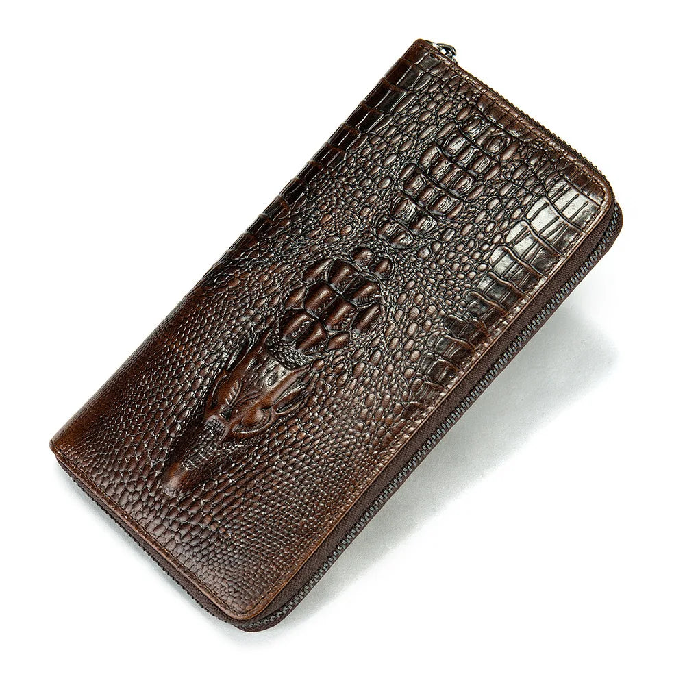 Crocodile Pattern Leather Long Wallet for Men – RFID Blocking