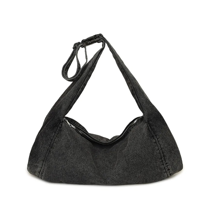 Casual Retro Denim Shoulder Bag Lightweight Large-Capacity Handbag Korean Lazy Style Underarm