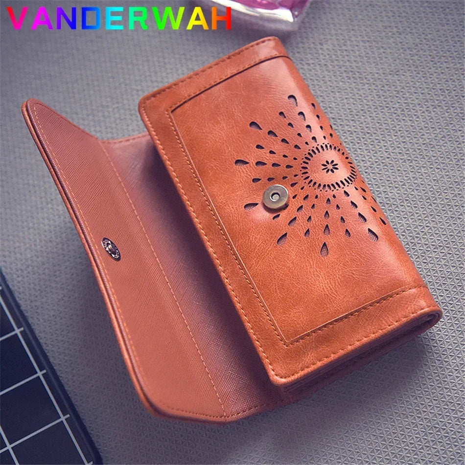 Vintage Hollow-Out Leather Wallet Clutch Purse for Women