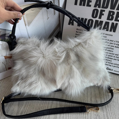 Real Fox Fur Woman Ladies Crossbody Bags Designer Luxury Handbags Women Handbag Shoulder Bag Fuzzy