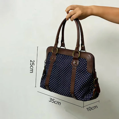 Retro Polka Dot Tote Bag – Large Capacity Nylon Handbag