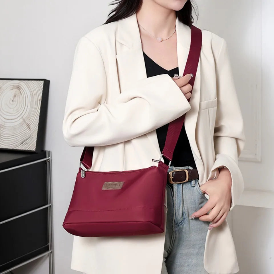 Women's Waterproof Nylon Crossbody Bag – 3-Layer Shoulder Handbag
