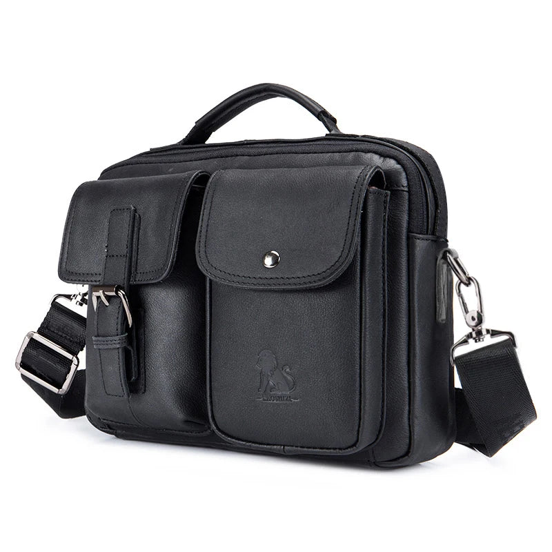 Men's Genuine Leather Crossbody Bag – Retro Cowhide Square Satchel
