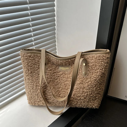 Lamb Wool Tote Bag – Women's Plush Shoulder Handbag