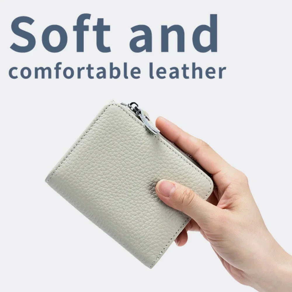 RFID Blocking Genuine Leather Wallet for Women – Short Bifold with Zipper Coin Purse
