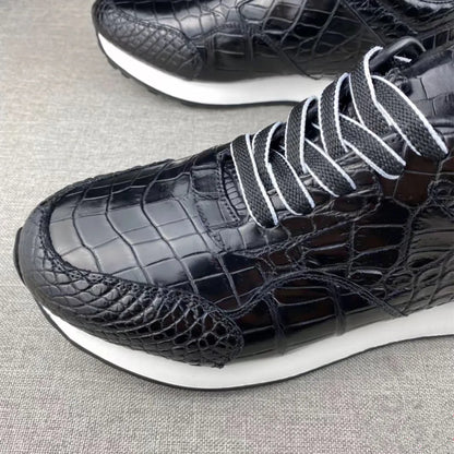 Crocodile Leather Men's Soft-Sole Sneakers – Genuine Lace-Up Flat Casual Shoes