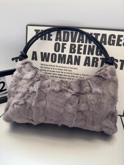 Real Fur Shoulder Bag Women Mink Hair Designer Luxury Handbag Trend Casual Elegant Female Bags